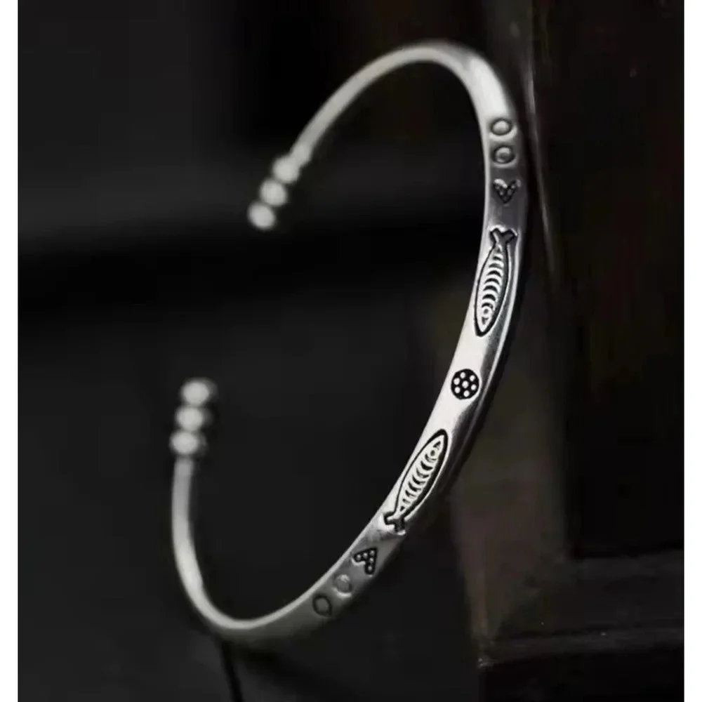 NEW Fish 925 Sterling‎ Silver Cuff Bracelet, 58mm Adjustable
